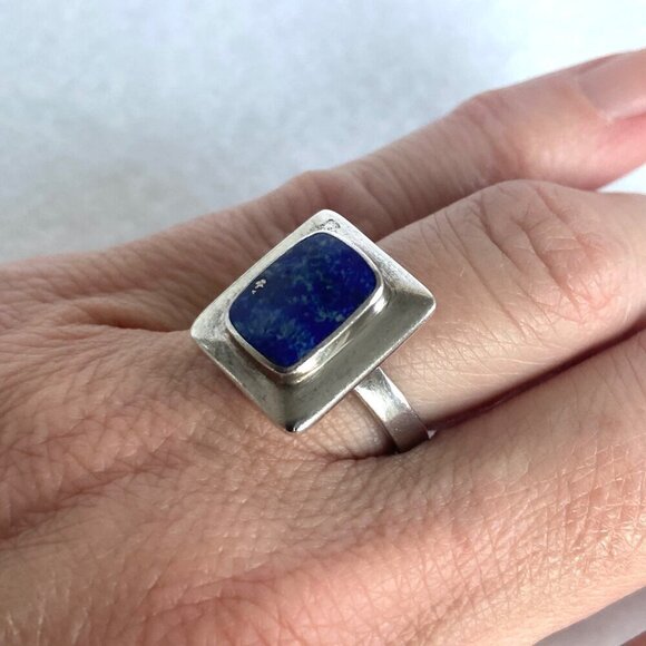 Sterling Silver 925 Signed Boma Bezel Set Rectangular Lapis Lazuli Ring Sz 5.75 - Picture 12 of 16